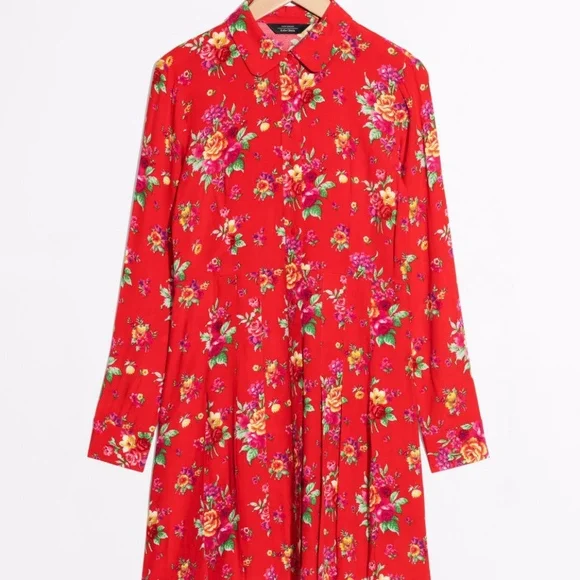 NWOT & Other Stories Red Floral Pleated Dress - Picture 3 of 3